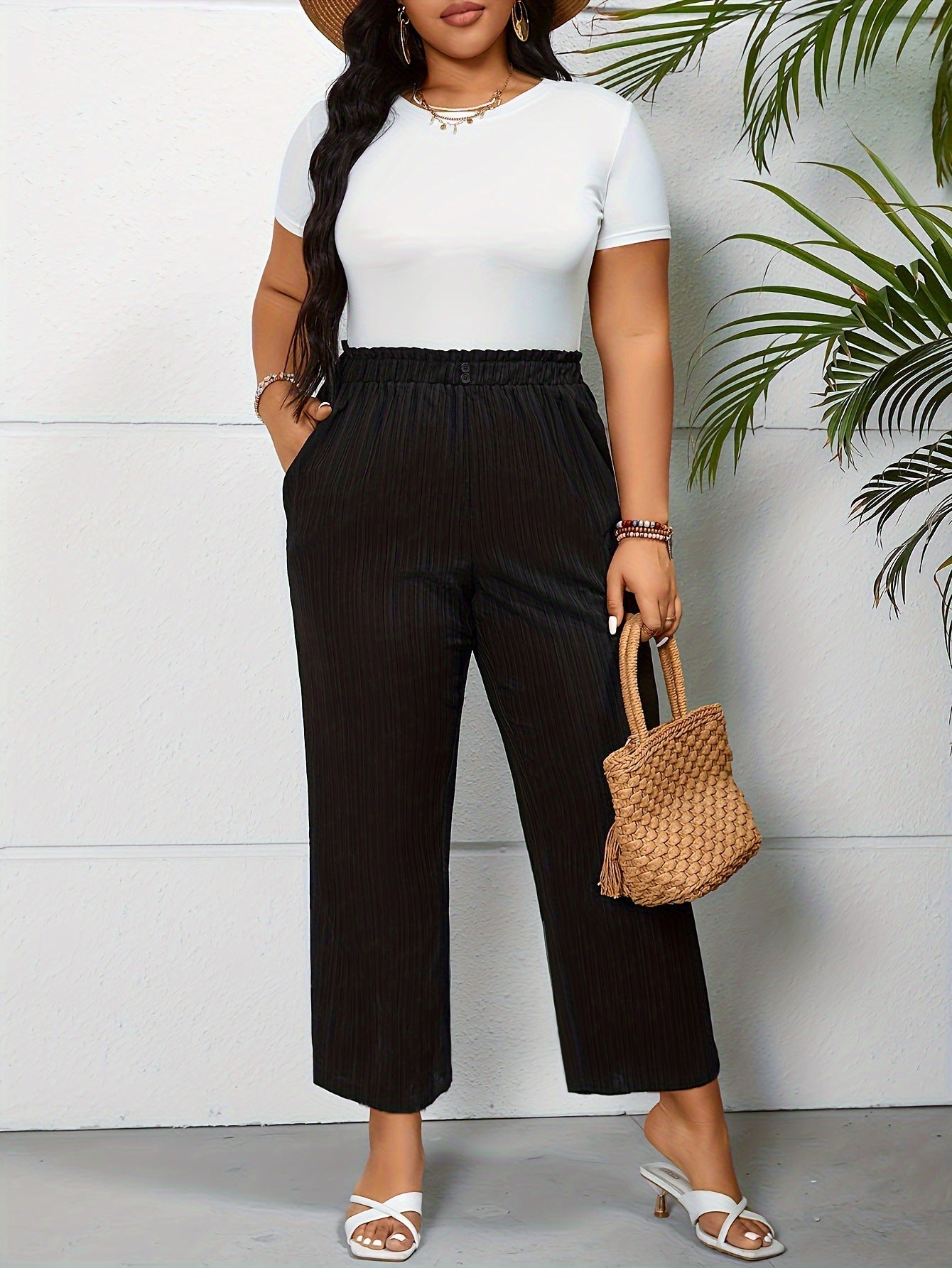 Comfortable High Waist Striped Pants