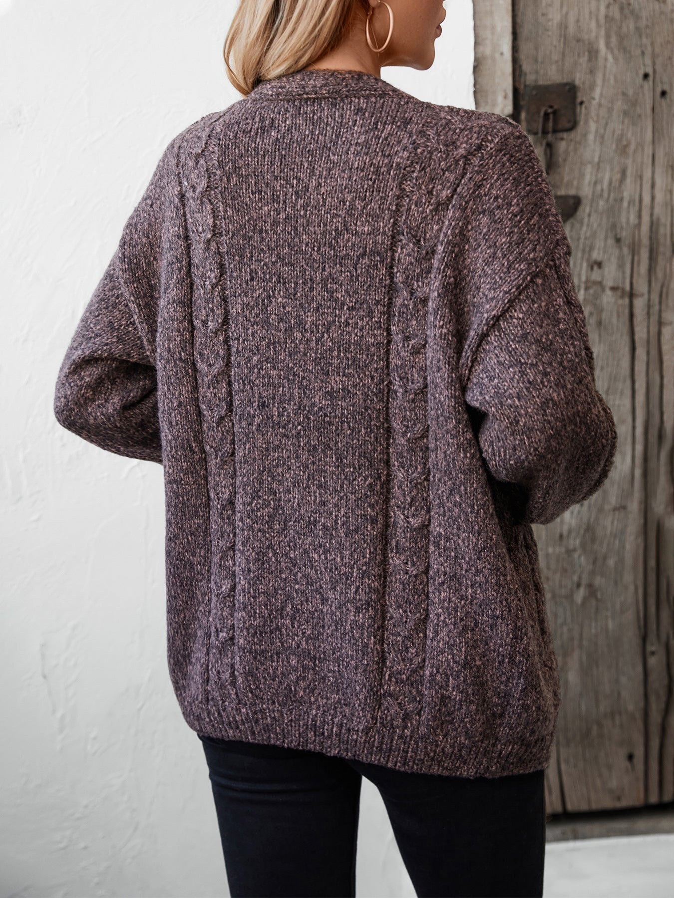 Cable Knit Open Front Long Sleeve Cardigan