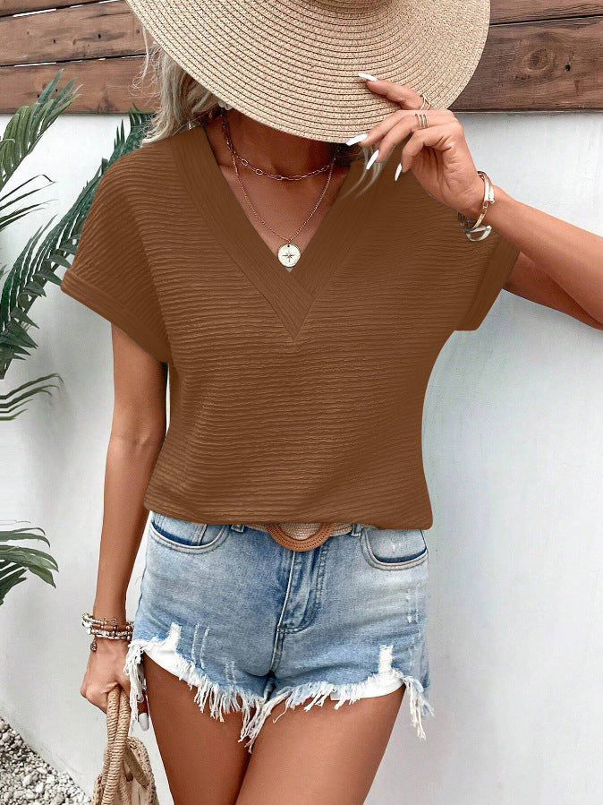 Casual V-neck Short Sleeve Top