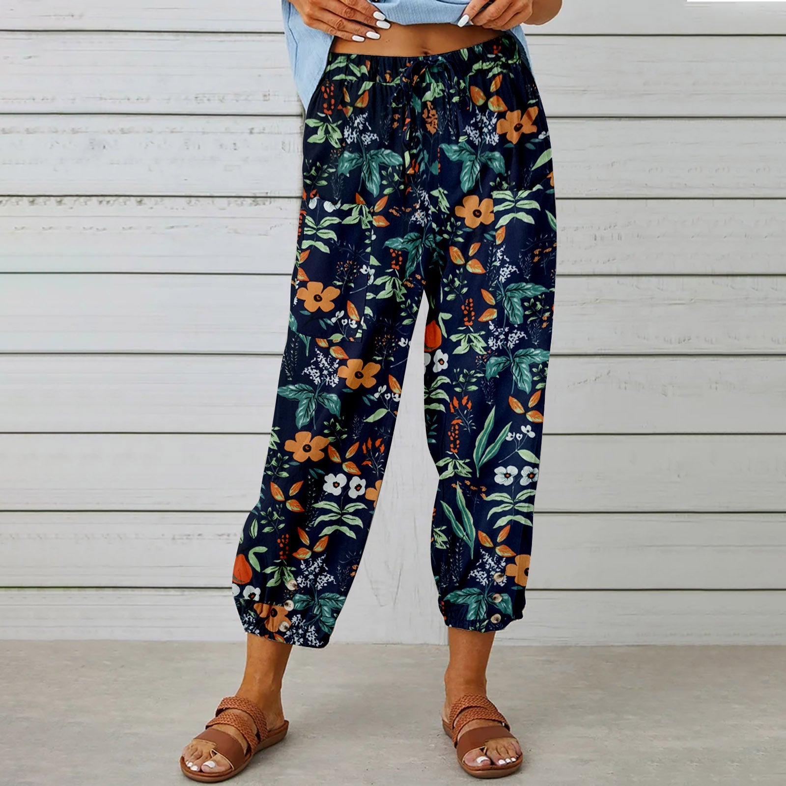 High Waist Drawstring Retro Printed Pants