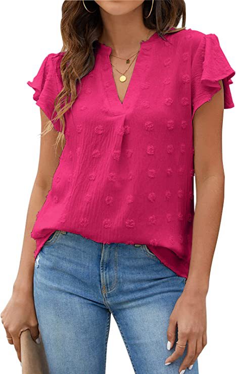 Trendy V-neck Pleated Sleeve Top