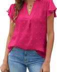 Trendy V-neck Pleated Sleeve Top