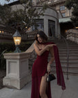 Strapless Patchwork Mesh Asymmetrical Maxi Dress