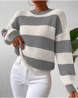Women's Striped Long Sleeve Crew Neck Sweater