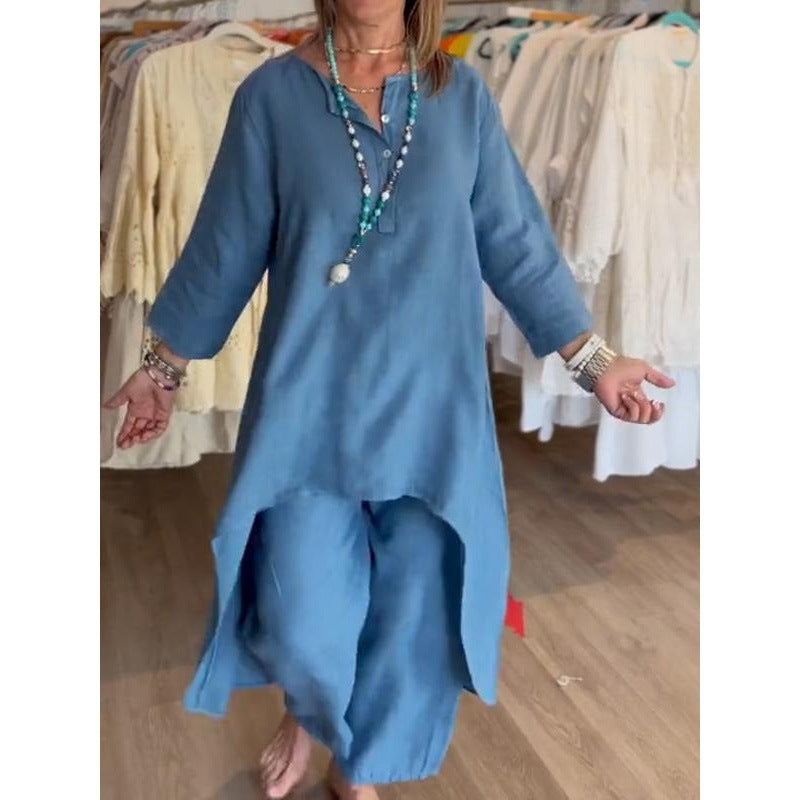 Breathable Cotton Linen Two Piece set