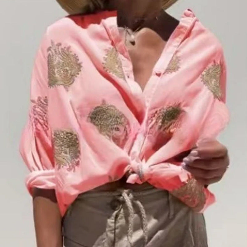 Long Sleeve Button Print Shirt