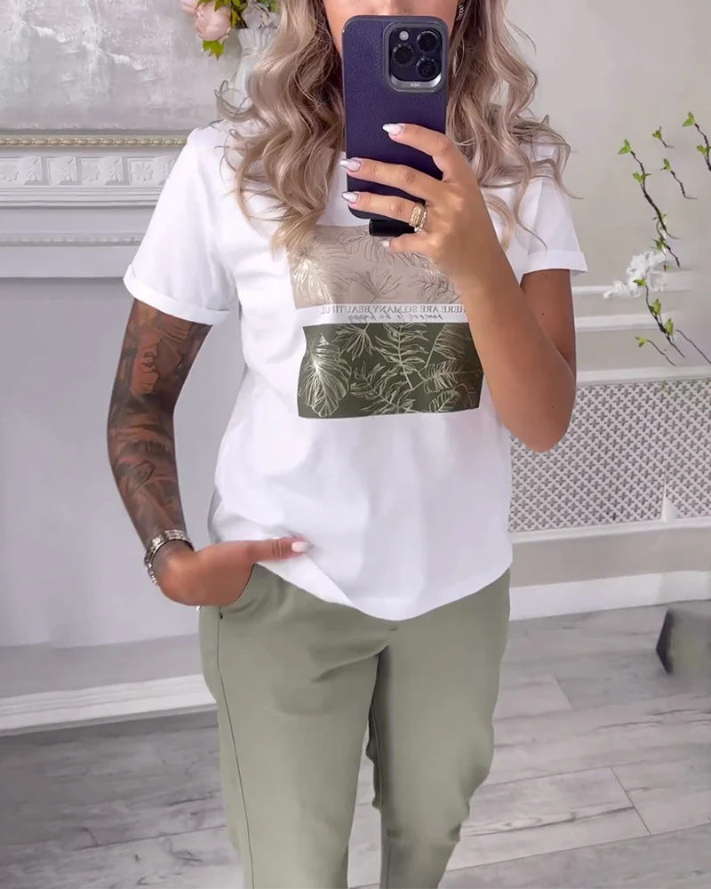 Soft Touch Casual Top with Botanical Feel