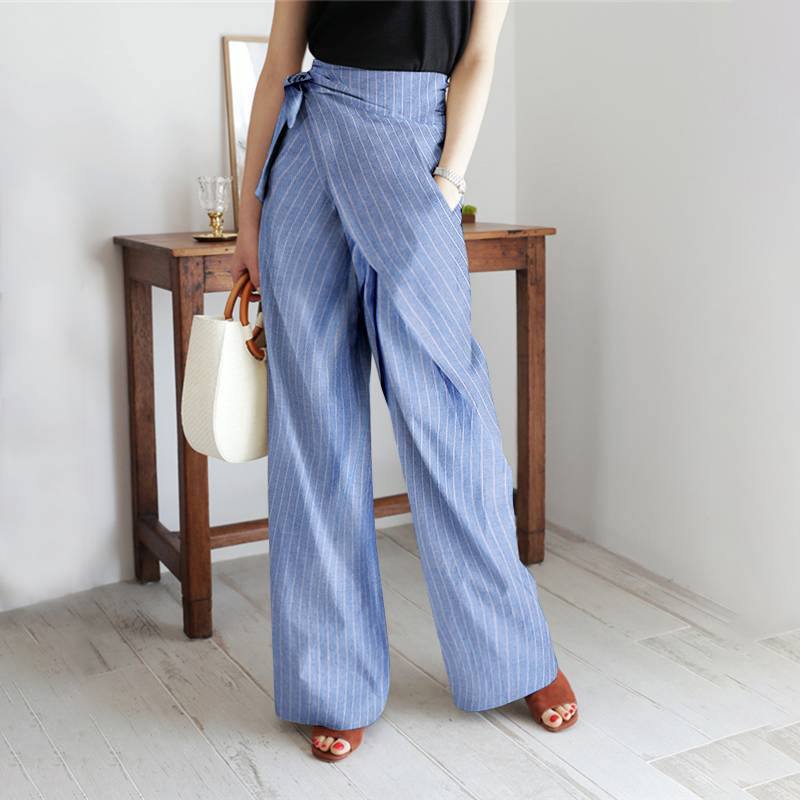 Fashion Lace-Up Striped Pants