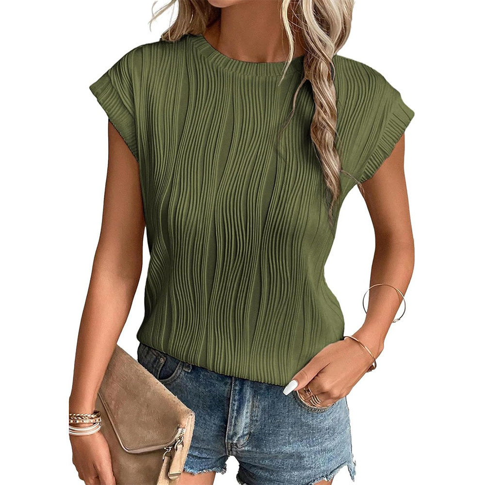 Ribbed Round Neck Tops