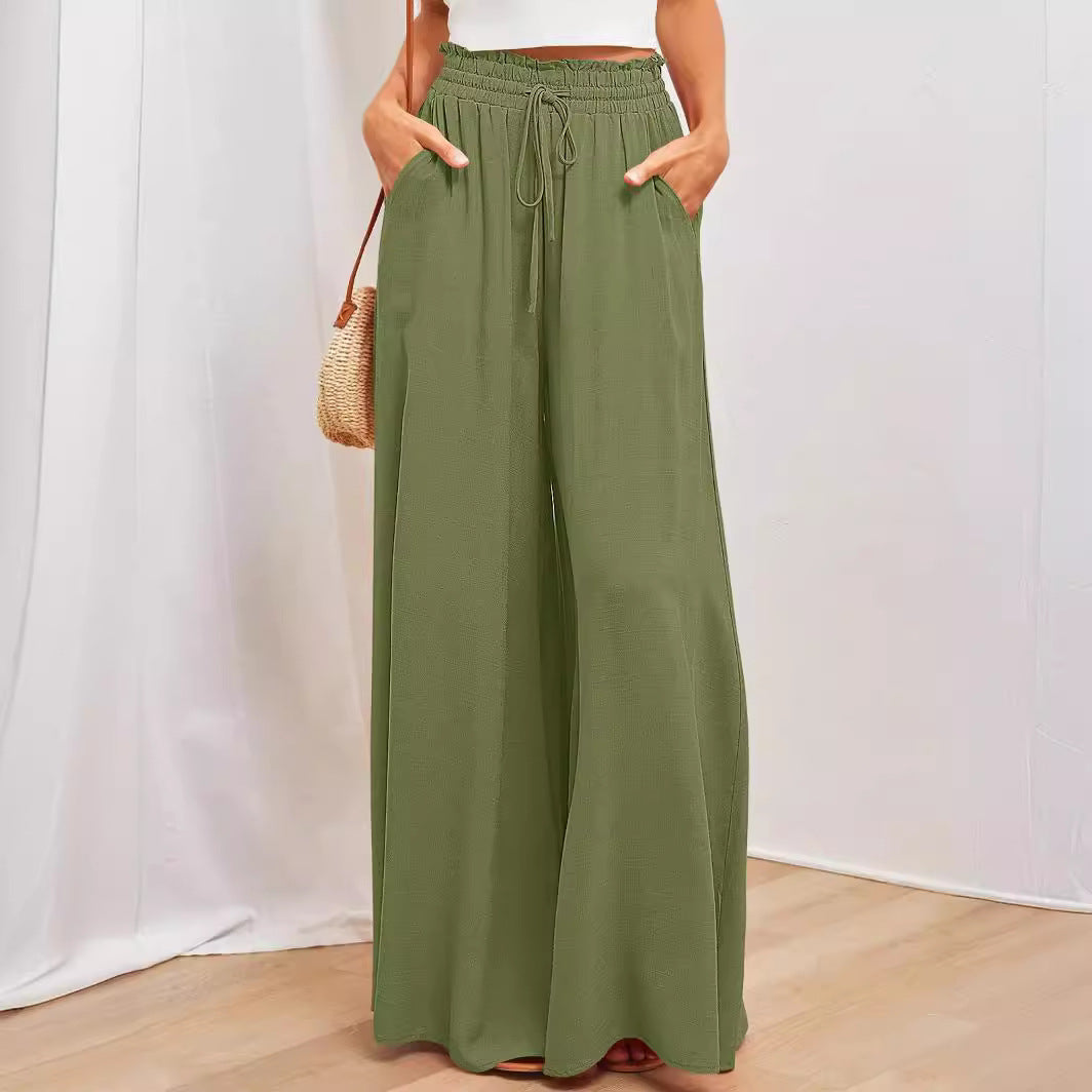 High Waist Elastic Wide-Leg Pants