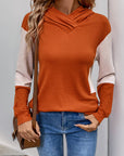 Hooded Contrast Color Long Sleeve Sweater