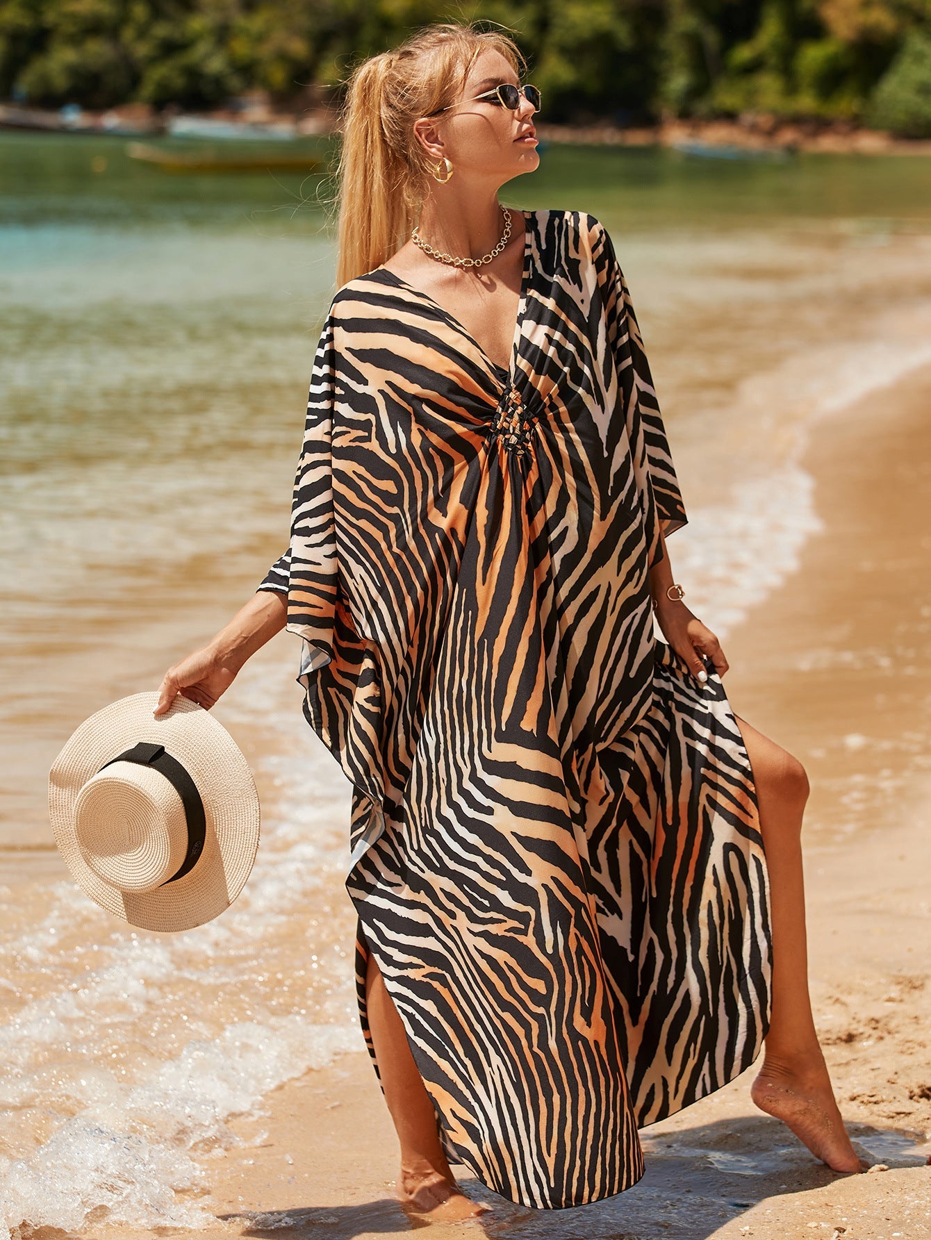Lightweight Kaftan Dress in Coastal Tones