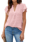 Trendy V-neck Pleated Sleeve Top
