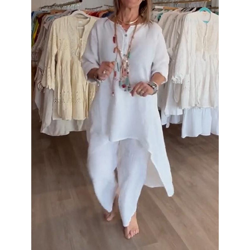 Breathable Cotton Linen Two Piece set
