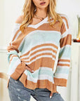 Women's Side Slit Pullover V-Neck Long Sleeve Sweater