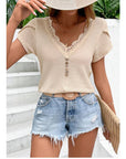 Lace Trim Knit Top with Soft Finish