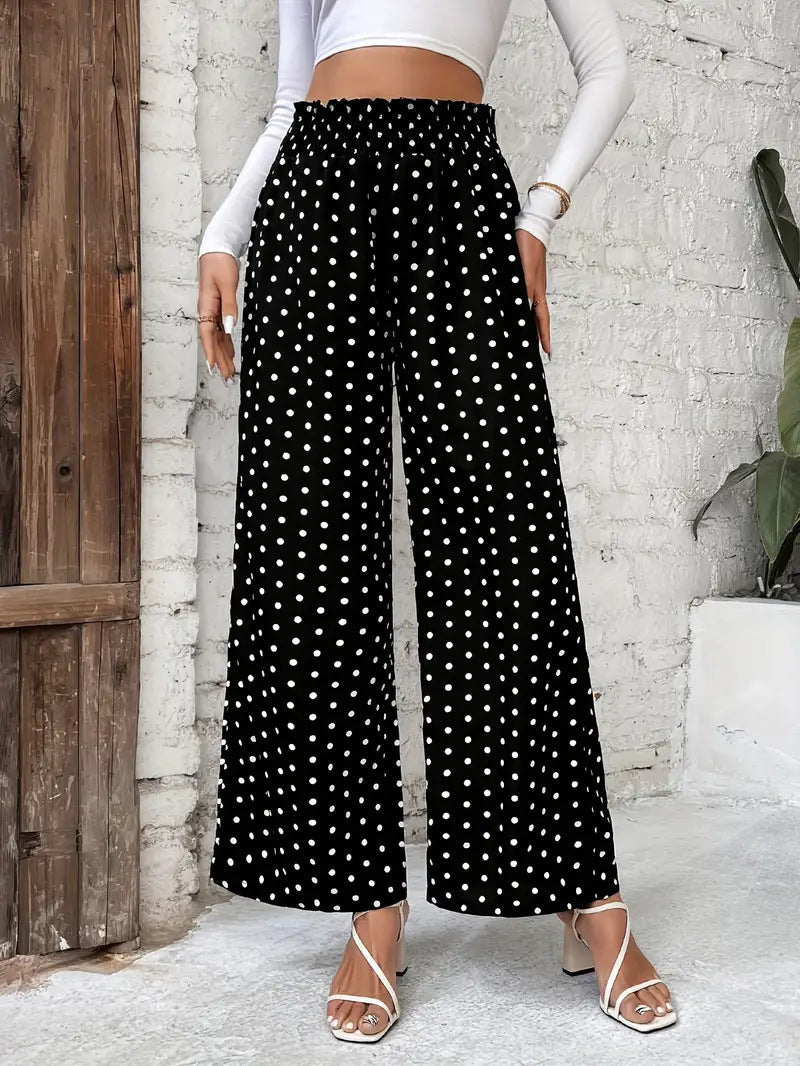 Polka Dot High Waist Wide-Leg Pants