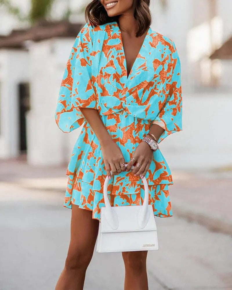Flowy Batwing Dress with Elegant V Neck