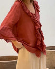 Stylish Solid Top with Feminine Ruffle Detail