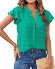 Trendy V-neck Pleated Sleeve Top