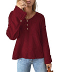 Loose Button Knitted Drop Shoulder Sweater Women