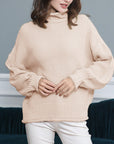 Long Sleeved High Collar Solid Color Knitted Sweater