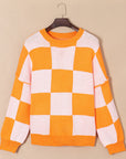 Women's Casual Style Plaid Contrast Color Sweater