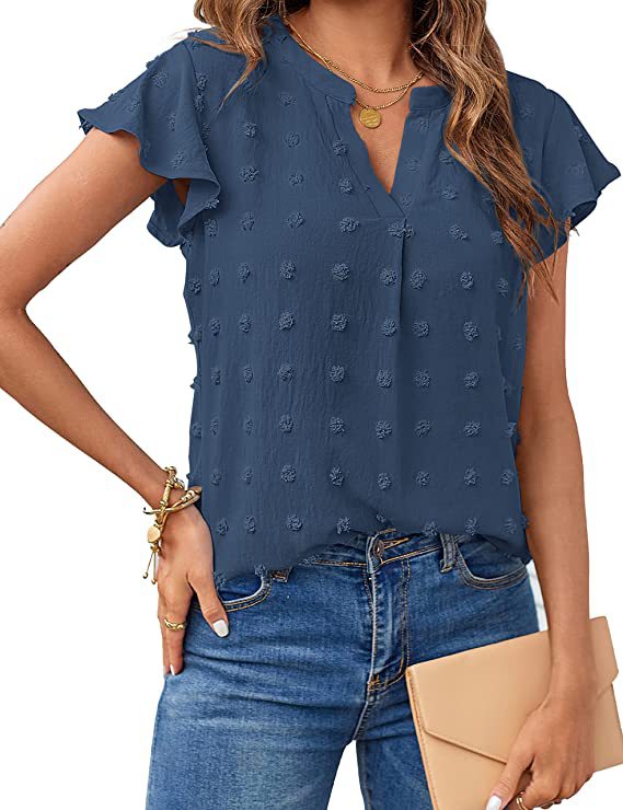 Trendy V-neck Pleated Sleeve Top