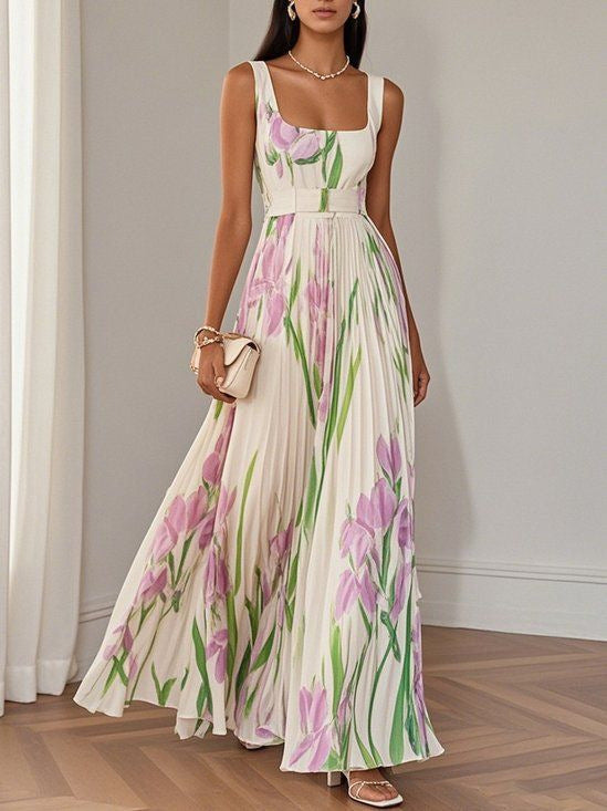 Cross-Border Floral Pleated Dress