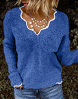 Women's Lace V-Neck Knitted Sweater