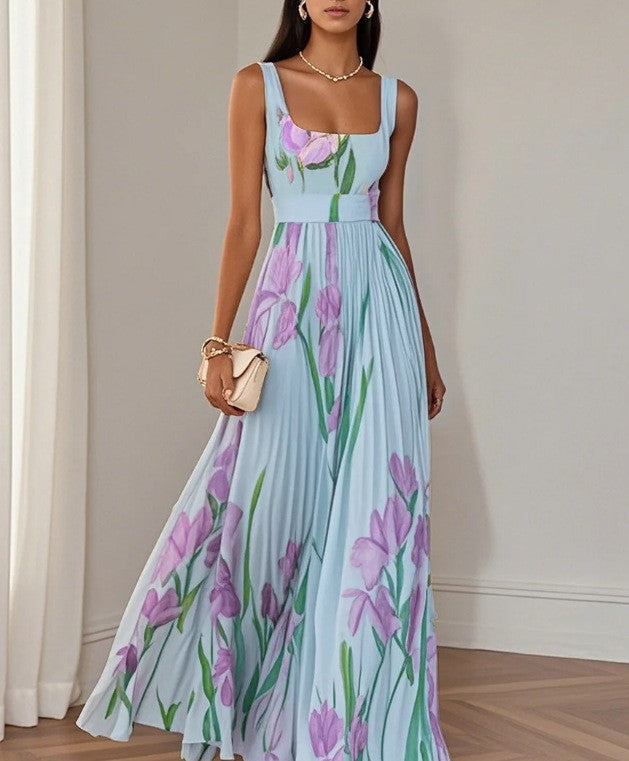 Cross-Border Floral Pleated Dress