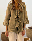 Stylish Solid Top with Feminine Ruffle Detail