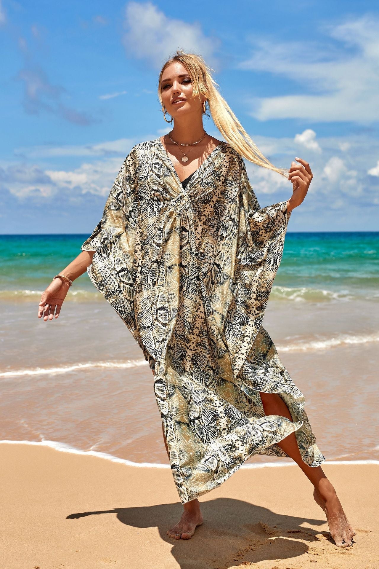 Sandy Drift Maxi Dress with Beachy Flow