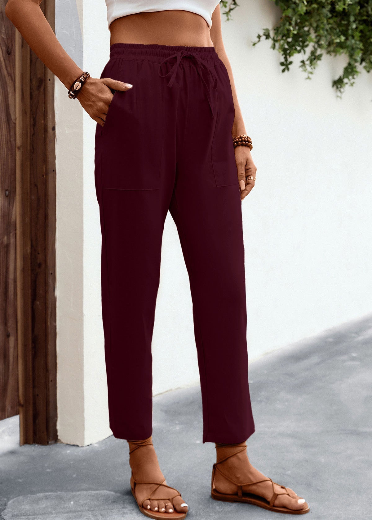Drawstring Mid-Waist Casual Trousers