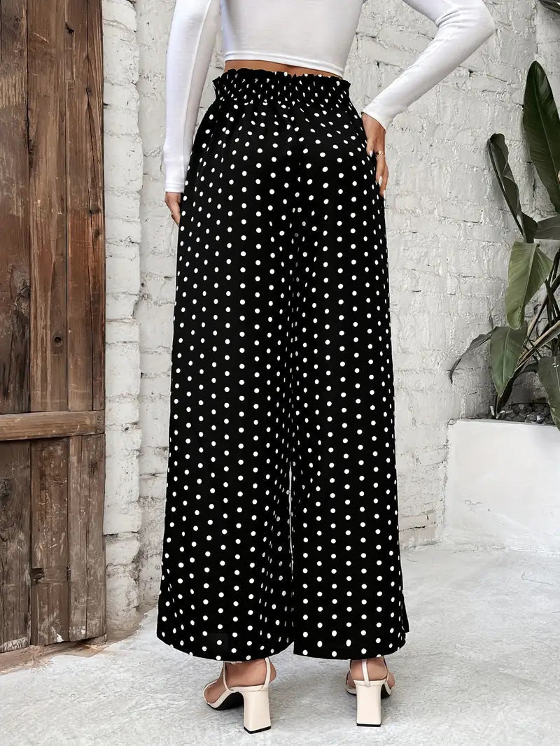 Polka Dot High Waist Wide-Leg Pants