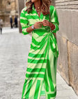 Striped Print Long Shirt Dress