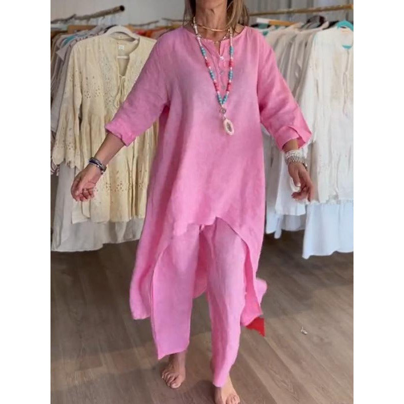 Breathable Cotton Linen Two Piece set