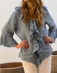 Stylish Solid Top with Feminine Ruffle Detail
