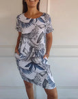 Short Sleeve Printed Pocket Crew Dress