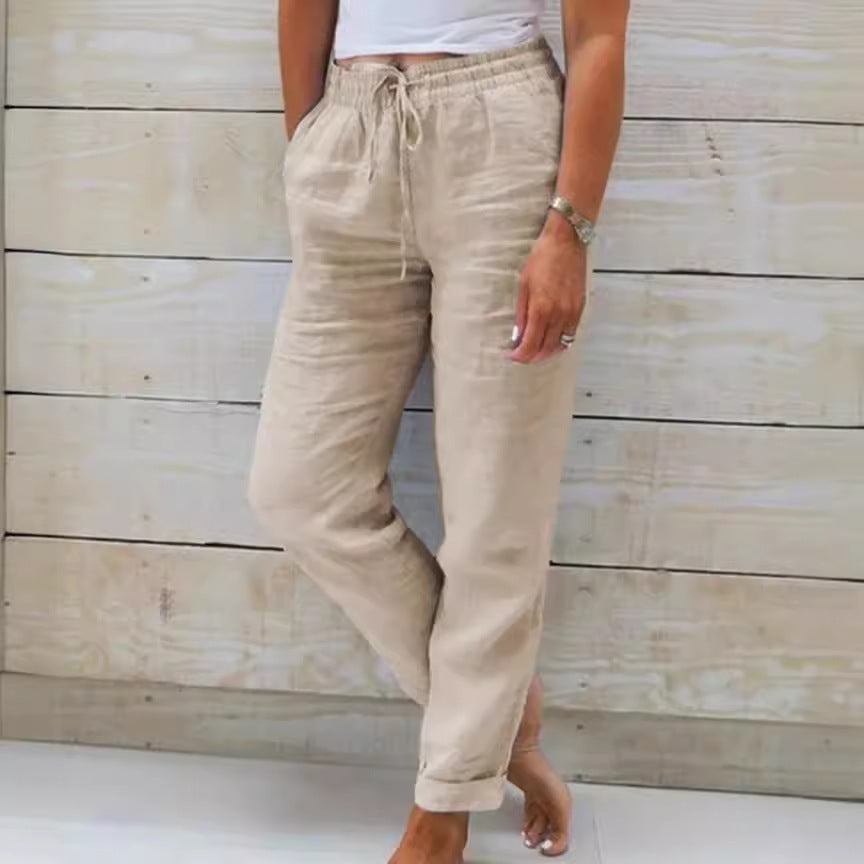 Elastic Waist Cotton Linen Wide-Leg Pants