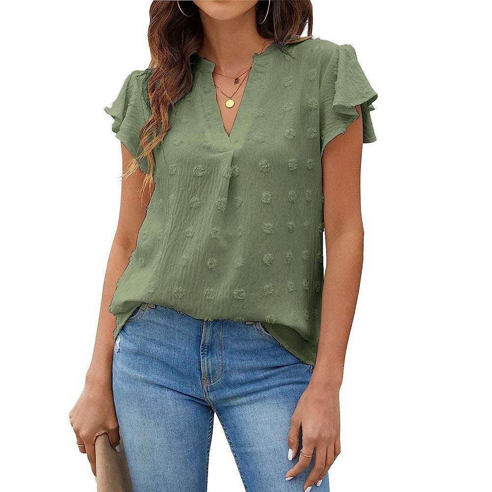Trendy V-neck Pleated Sleeve Top