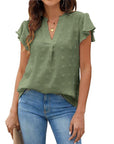 Trendy V-neck Pleated Sleeve Top