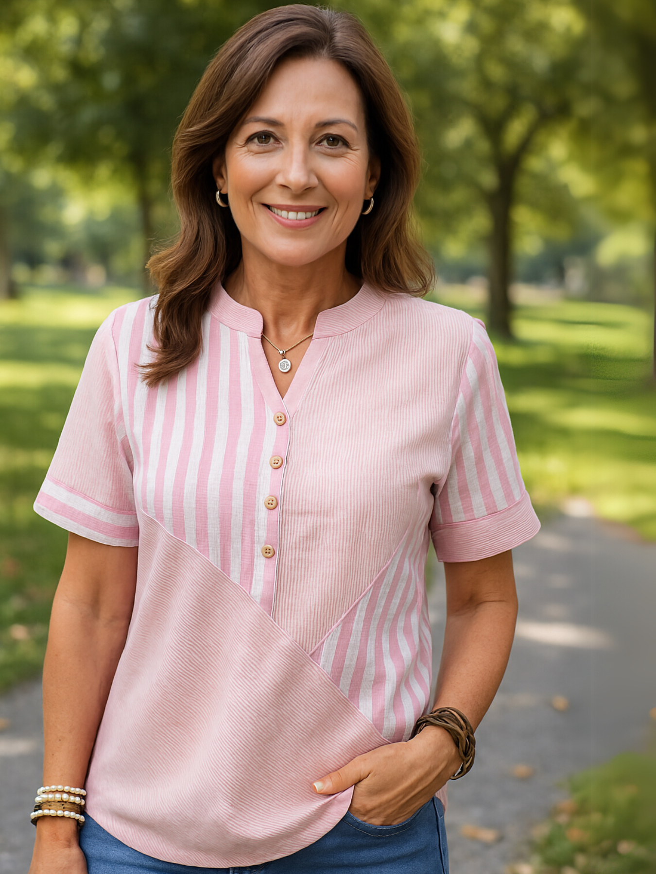 Classic Striped Button Up Blouse