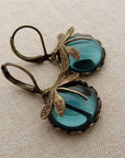 Unique Antique Gold Blue Crystal Earrings