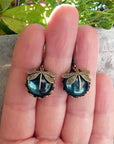 Unique Antique Gold Blue Crystal Earrings
