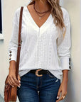 Breathable Eyelet V-Neck Top
