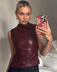 Trendy Black Leather Sleeveless Top