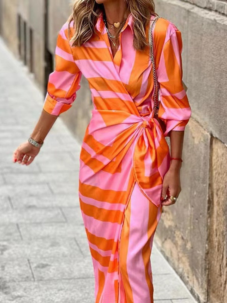 Stylish Midi Dress With Vertical Stripes