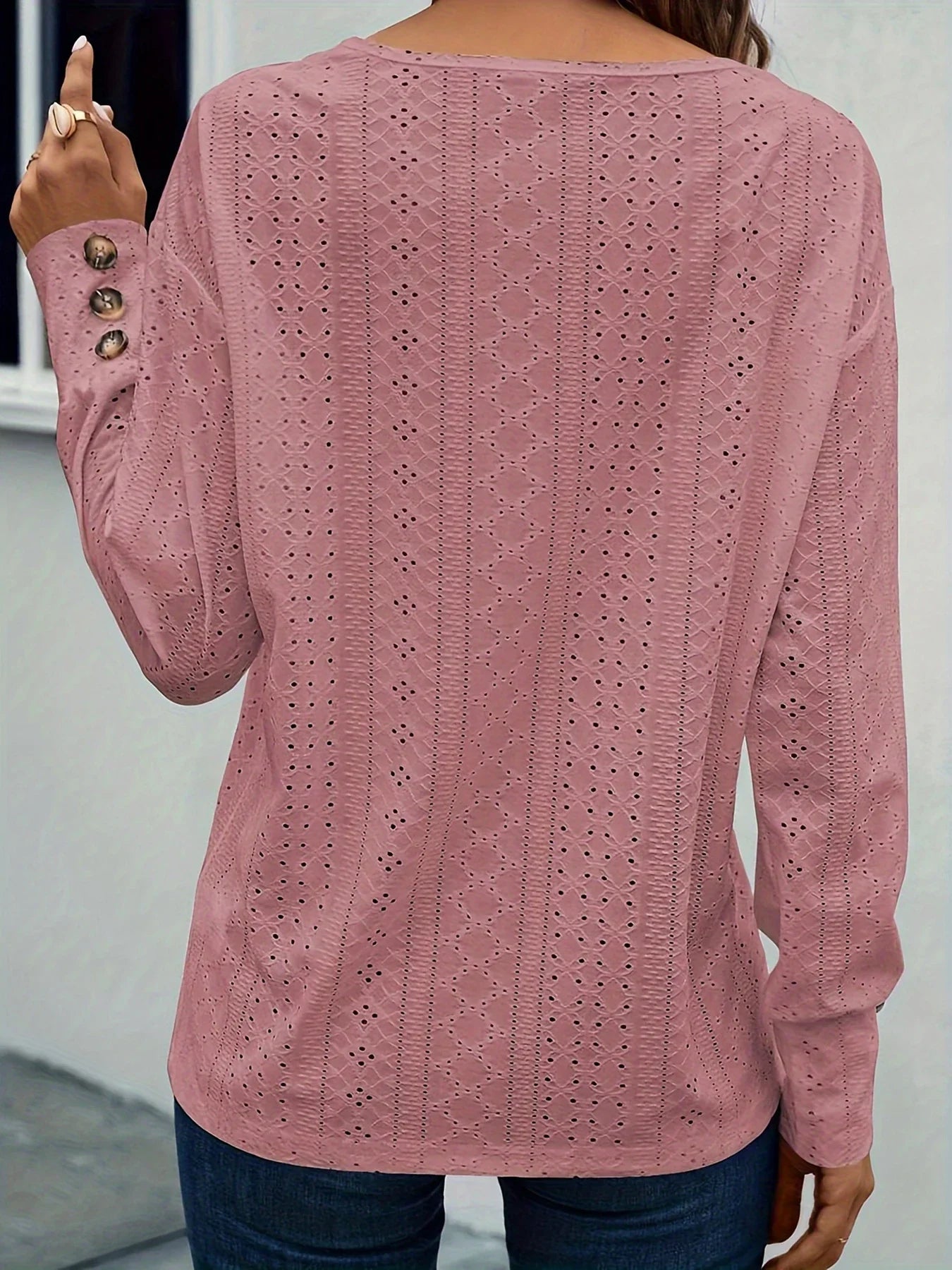 Breathable Eyelet V-Neck Top