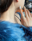 Adjustable Gold Ring With White Opal Leaf